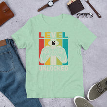 Load image into Gallery viewer, 16th Birthday T Shirt, Level 16 Unlocked | j and p hats