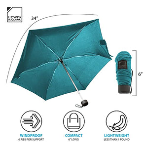 Lewis N. Clark Portable Mini Travel Umbrella, Windproof & Water Repellent Fabric, 1 Year Warranty, Black